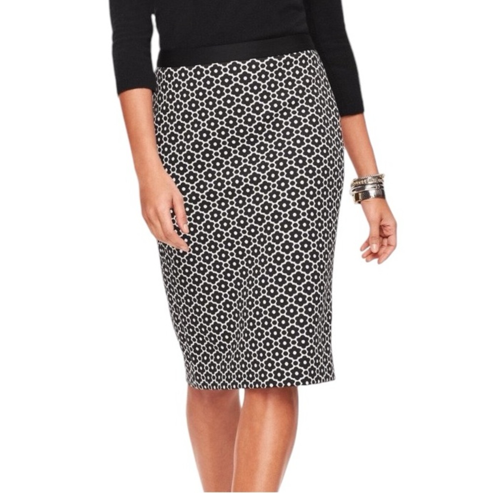 TALBOTS Preppy Retro Mod Floral Dot Knit Knee Length Pencil Skirt size 2